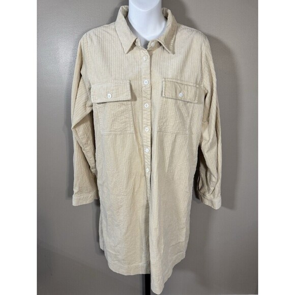 Madewell Dresses & Skirts - Madewell Women Medium Corduroy Long Sleeve Mini Shirt Dress Beige Preppy